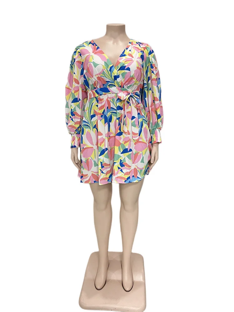 Plus Size Dresses Women Sexy Flower Print Mini Dress Loose Elegant Cute New in Midi Dress 2023 Wholesa 3xl 4xl 5xl 6xl