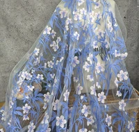 blue milk silk gauze embroidery lace fabric three dimensional flower clothing skirt dress cheongsam fabric