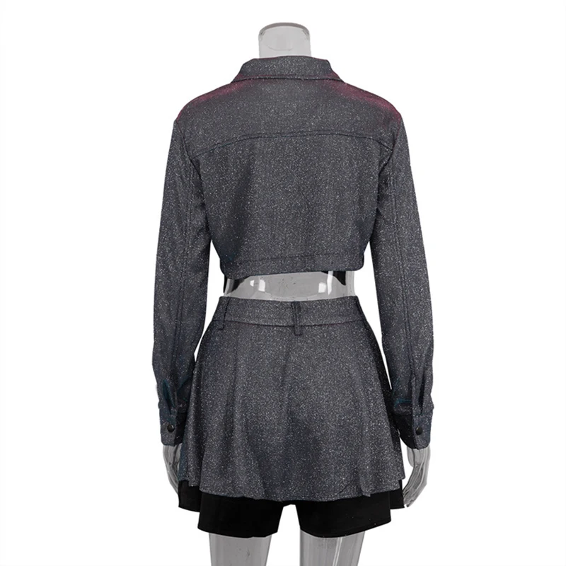 Модная юбка с пайетками комплект из двух предметов женский короткий топ