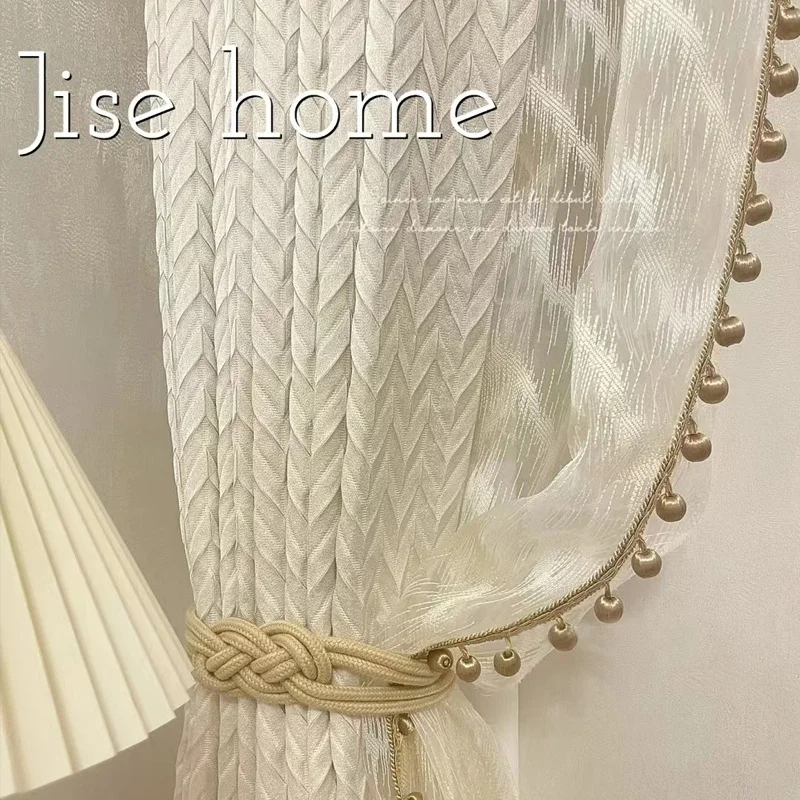 

French Luxury Curtains for Living Room High Precision Embossed Curtain Window Shading Cortina Bedroom Herringbone Jacquard Drape