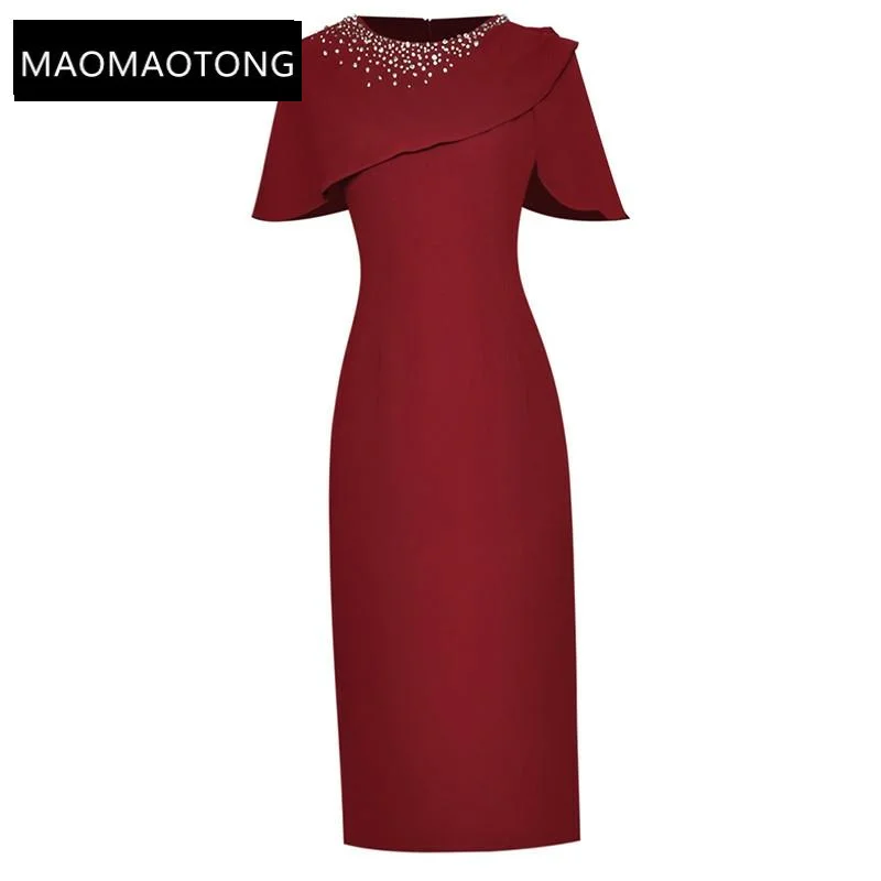 

Dresses For Women 2022 Luxury Designer Autumn Runway Elegant Slim Knee-Length Black Round Neck Beading Sheath Party Dress