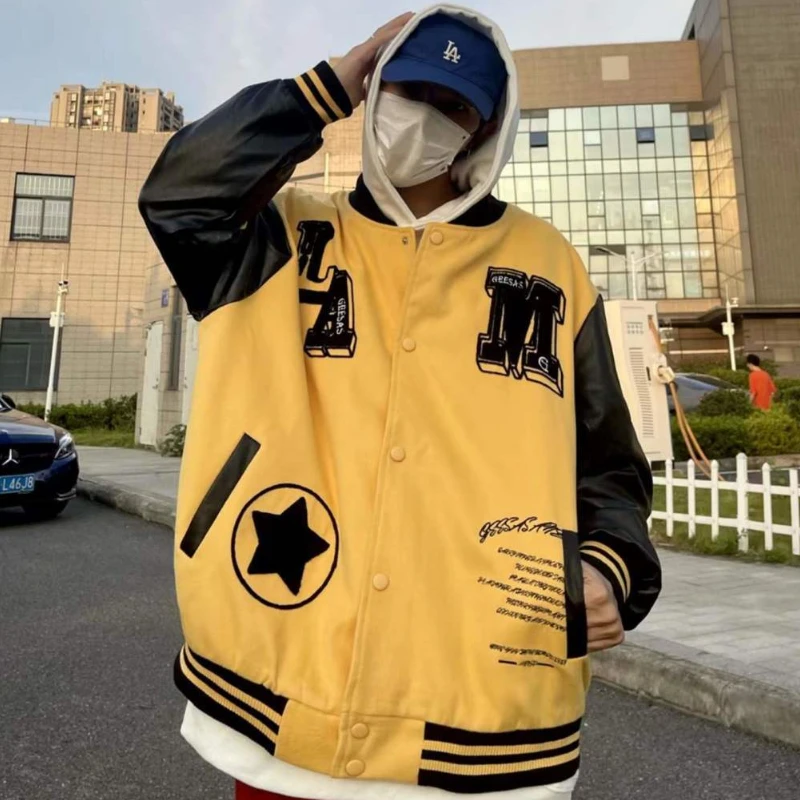 

Куртка с вышивкой в стиле хип-хоп, куртки в европейском и американском стиле, Мужская Уличная Ретро бейсбольная форма Y2K, повседневная мужская куртка для пар