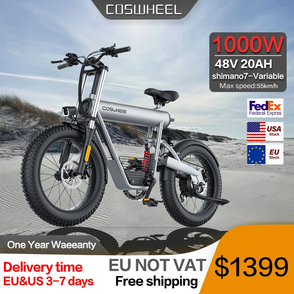 EU Stock T20 электрический велосипед с толстыми шинами 48V 20AH 1000W для взрослых городской