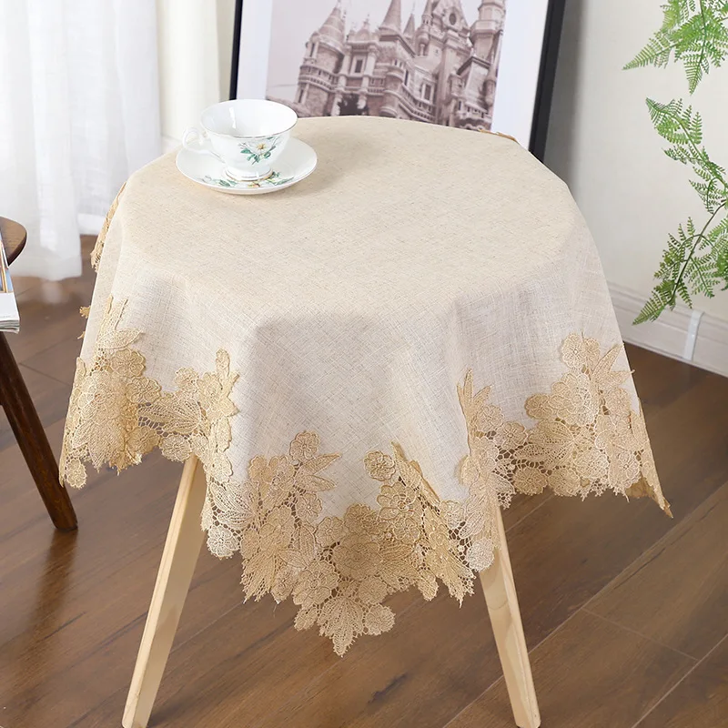 Table Cover White Linen Cotton Tablecloth Rectangular Flower American Fabric Nordic Tv Cabinet Table Cloth Lace Pattern Modern images - 6