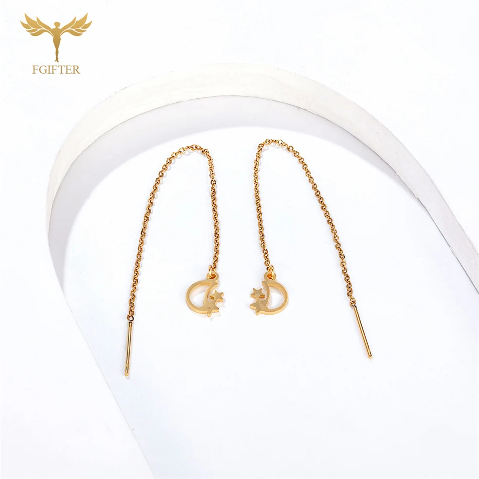 Элегантные серьги-цепочки для женщин подвеска в виде Луны и звезды Висячие