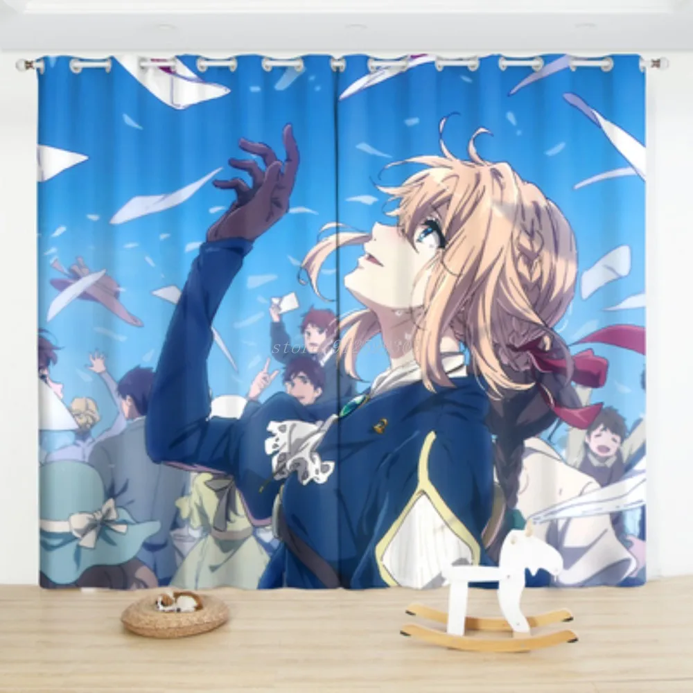 

Аниме затемняющие изоляционные шторы фиолетовый Evergarden с принтом, занавески на окна в спальню, гостиную, потолок