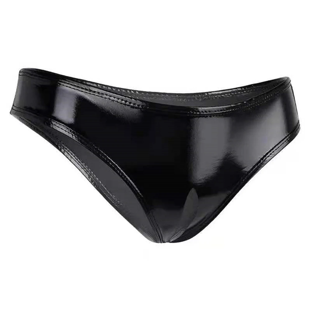 

Womens Wet PVC Open Crotch Briefs Sexy Lingerie Crotchless Panties Party Clubwear Costume High Cut Mini G-string Culbwear A50