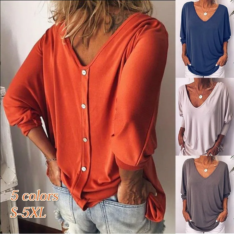 2022 Summer Women'S Fashion V-Neck Three-Quarter Sleeve Loose Casual Basic Solid Color Harajuku T-Shirt Sexy clothes Y2k