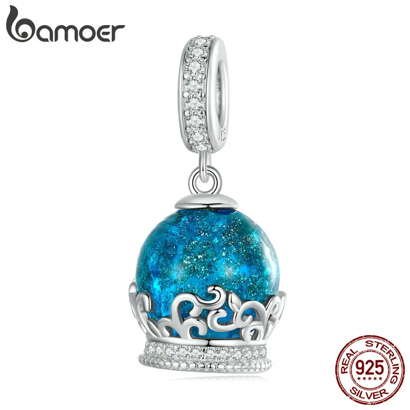 

Bamoer, серебро 925 пробы, темно-синие Кристальные шарики, бусины, подвески для женщин, браслет, ожерелье, сделай сам, циркон, ювелирные украшения BSC735