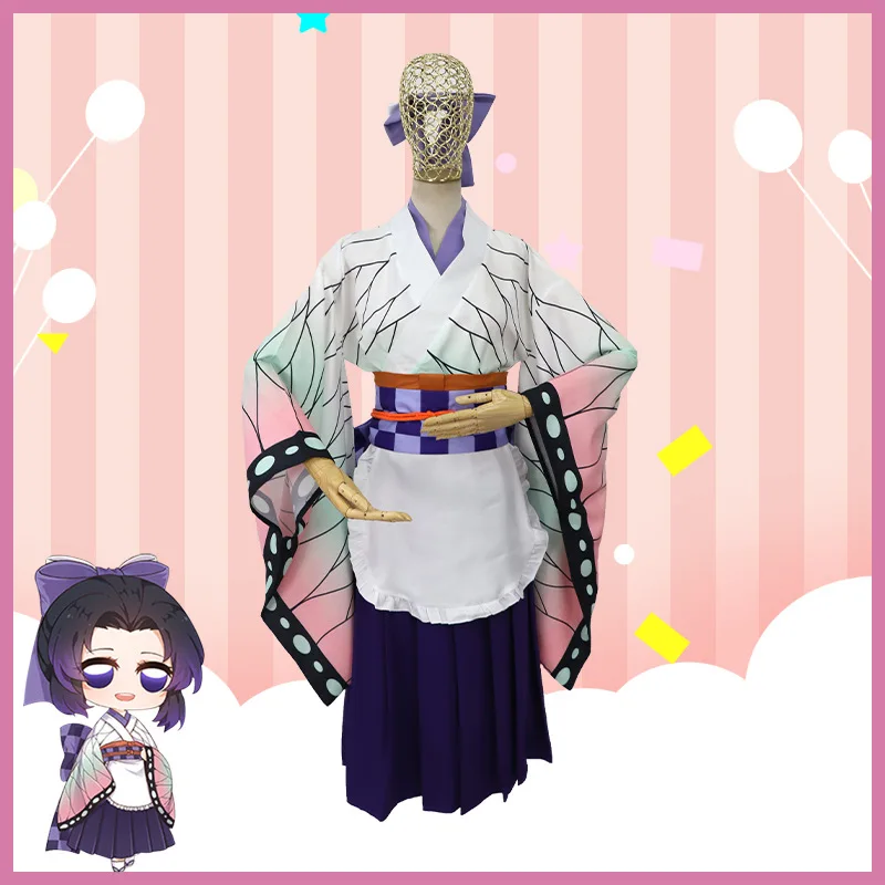 

Anime Demon Slayer Cosplay Costumes Kimetsu No Yaiba Kimono Kochou Shinobu Halloween Party Uniform Housemaid Cute Lolita Clothes