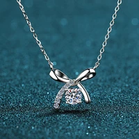 100 real moissanite necklace 1 carat sterling silver chain bowknot pendant necklace for women girls fine jewelry