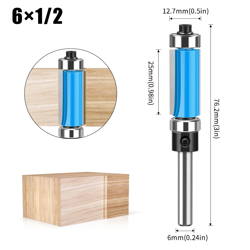 

6 мм 1/4 "хвостовик с двойным валом, ремонтный кромкорез, деревообрабатывающий фрезерный станок, торцевая верхняя и нижняя часть подшипника, деревообрабатывающие инструменты
