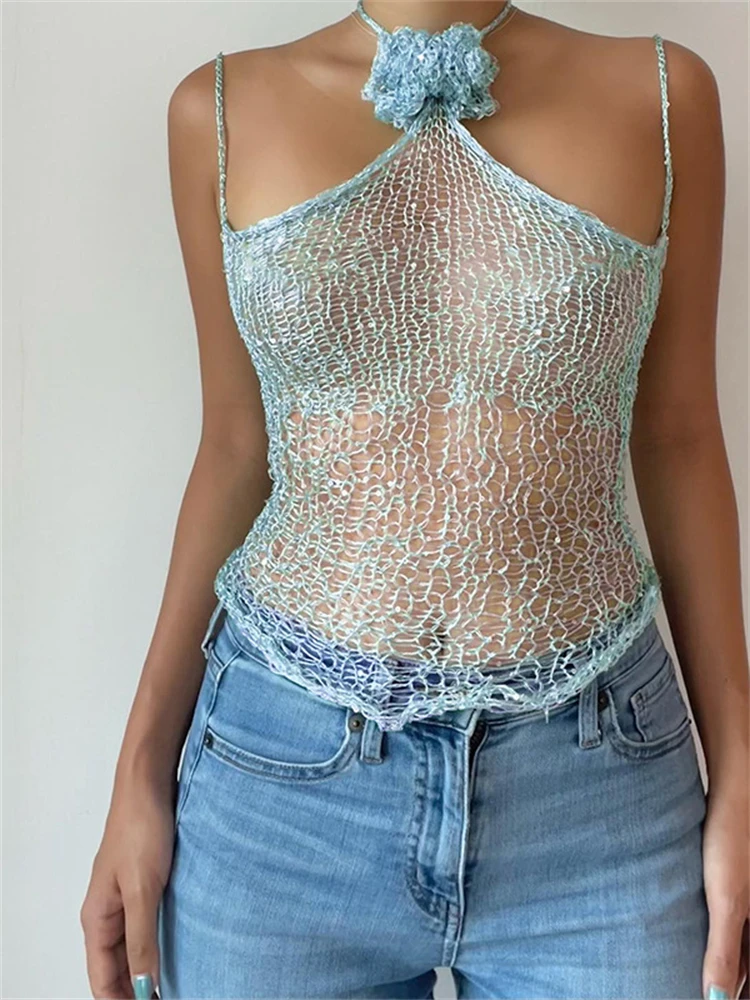 

Pmwrun Fringe Top Sleeveless Halter Tank Top 2023 Summer Casual Basic Tops Camisole Female High Street Binding Design