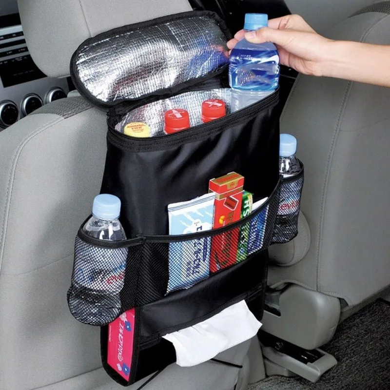 Car Seat Back Multi-Pocket Ice Pack Bag Hanging Organizer Collector Storage Box Interior Accessories Black Stowing Tidying |