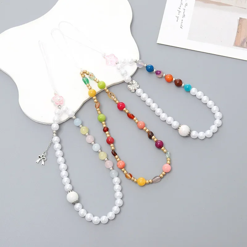 Модный смешанный брелок с бусинами и жемчугом в виде бабочки для сотового