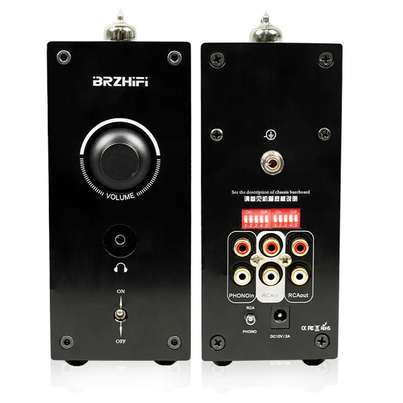 Mini Vertical DC12V 6A2 Vacuum Tube Preamp Headphone AMP Home Desktop Audio Amplifier MM / MC Phono Vinyl Record Player