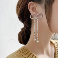 luxury butterfly knot rhinestone long tassel earrings for women girl vintage korean statement unusual jewelry accessories party