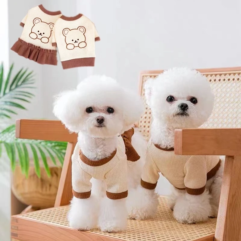 

2022 Puppy summer clothes pet T-shirt dress for dogs cats skirt york Teddy Bear Pomeranian Vest Small-Medium Pet Supplies