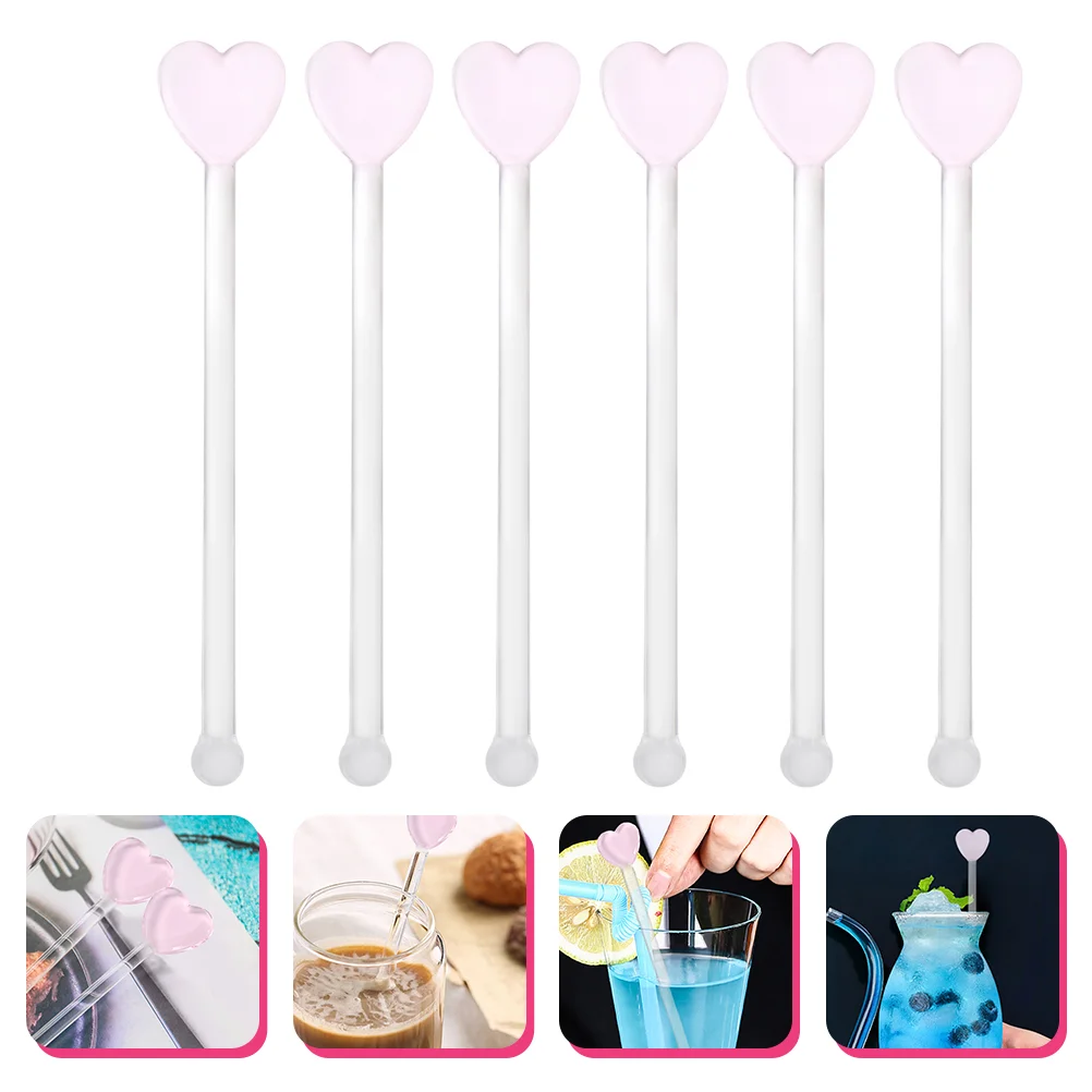 

Glass Stirring Bar Spoon Heart Shaped Cocktail Mixing Stirrers Stirrers Stir Beverage Swizzle For Chocolate Tea 5pcs