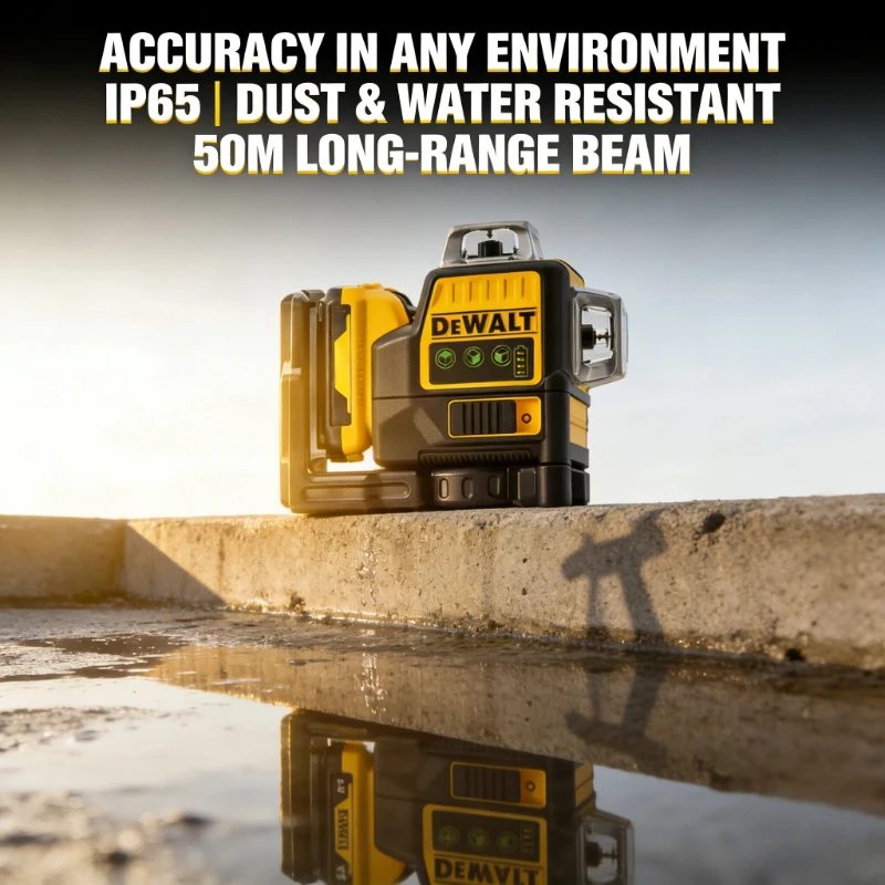 Фото Лазерный нивелир DEWALT 20V MAX с 3 зелеными линиями 360°, самовыравнивающийся, с длительным временем работы, профессиональный инструмент для разметки и выравнивания на стройплощадке №3