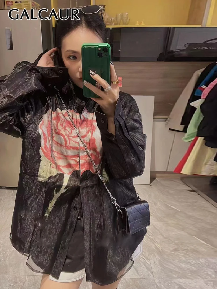 

Повседневная весенняя куртка GALCAUR с принтом для женщин, модные куртки с воротником-стойкой и длинным рукавом, женская одежда 2022, стильная но...