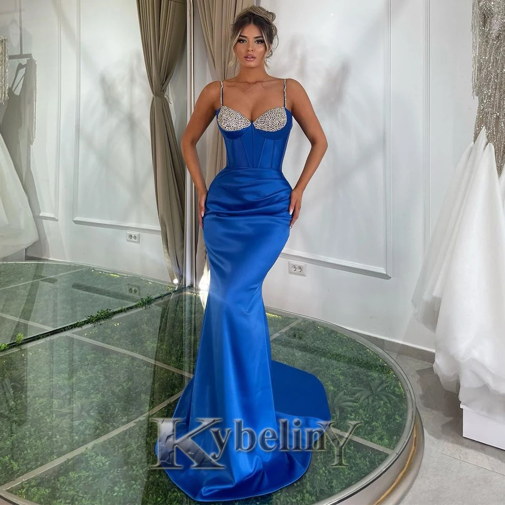 

Kybeliny Elegant Mermaid Evening Dresses For Woman 2024 Spaghetti Straps Satin Prom Gowns Vestidos Robes De Soirée Custom Made