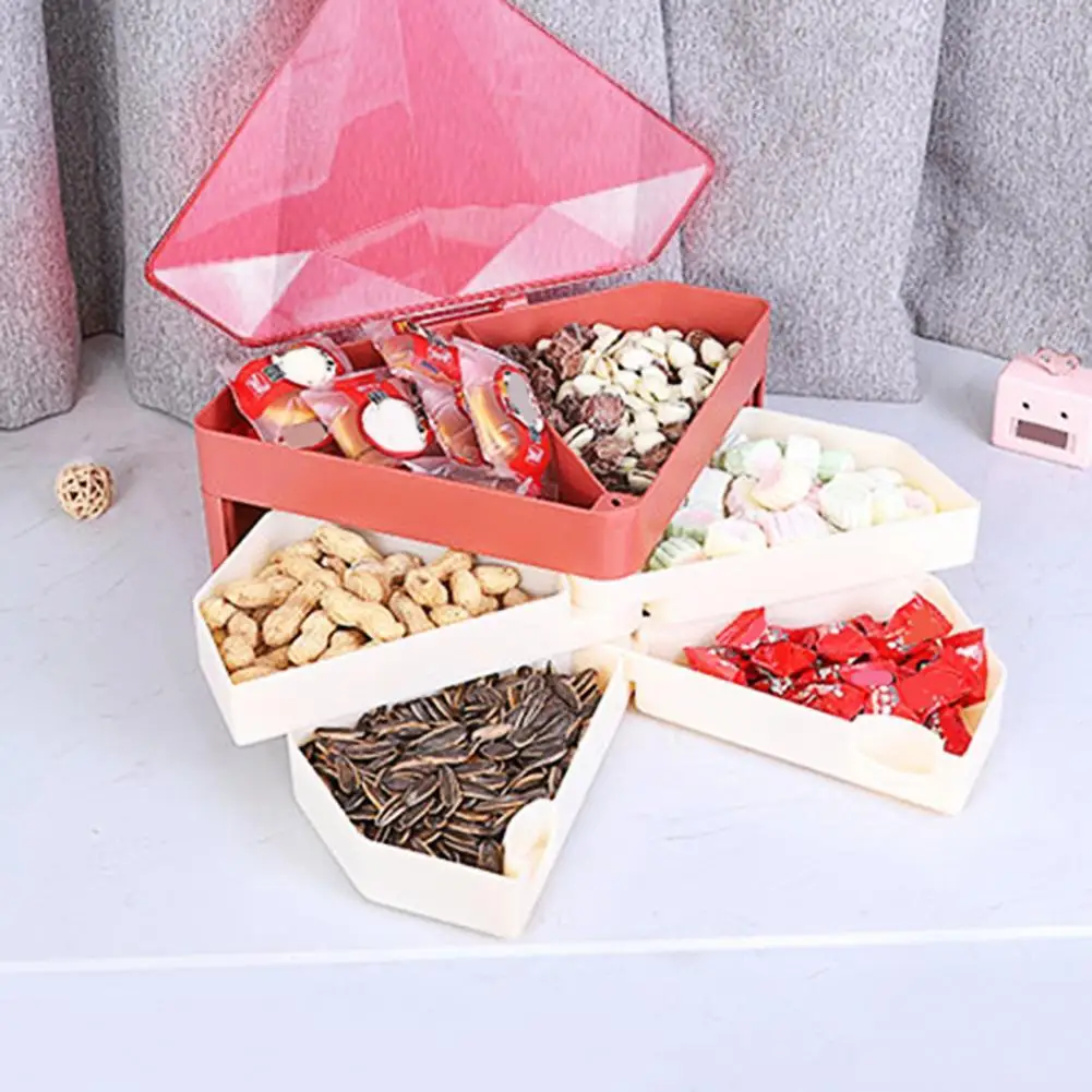 

Candy Storage Box Diamond Shaped Rotating 3-layered Snacks Storage Box Candy Box Nuts Snack Plate Snack Dried Fruit Organizer