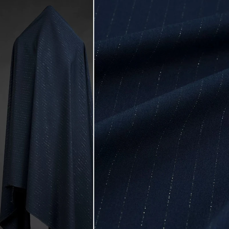 Фото Ткань для костюмов Navy Heavyweight Lurex с черными полосами, классическая, для весенне-летних курток, жилетов, брюк, юбок, аксессуары для шитья своими руками №1