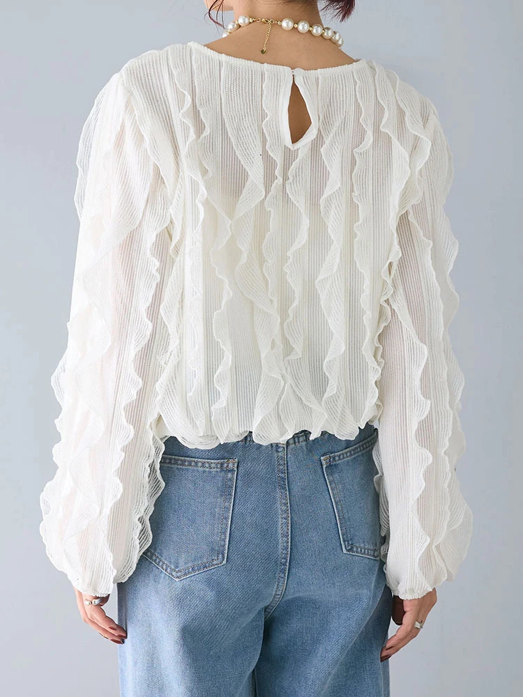 Женская черная блузка с оборками новинка 2024 элегантные офисные женские рубашки