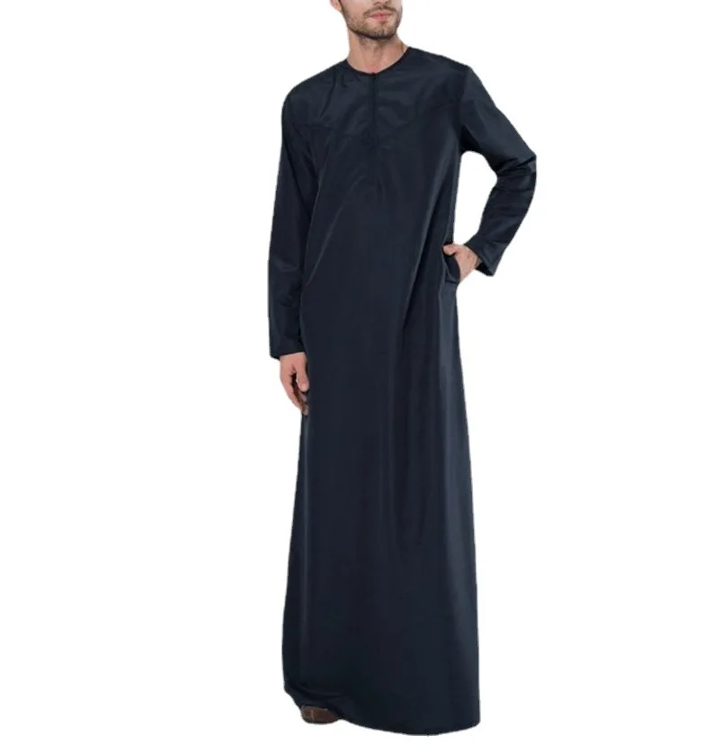2023 New Muslim Middle East Arab Dubai Malaysia Men's Loose Robe Zipper Shirt Jubba Thobe Fashion Men's Clothing