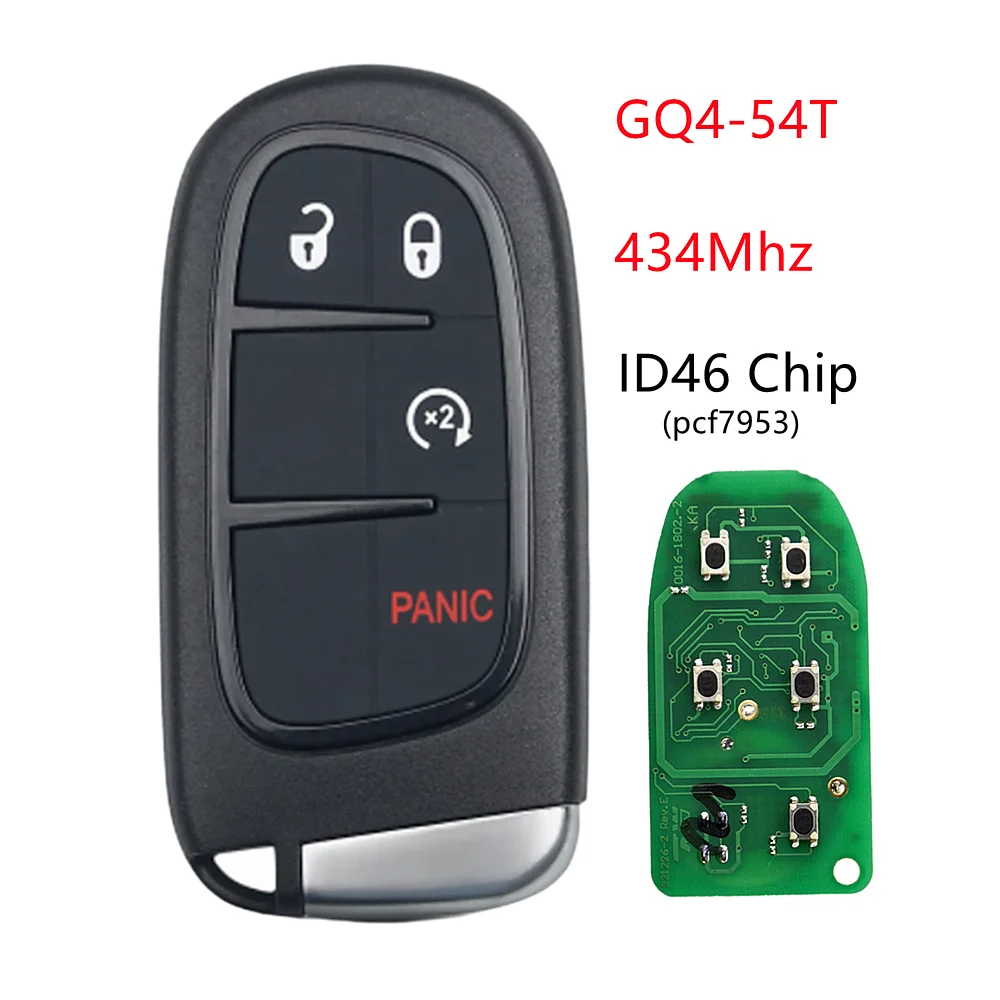 

1 шт. Автомобильный ключ дистанционного управления для Chrysler Jeep Cherokee Dodge RAM Durango FCC GQ4-54T 434 МГц 46 PCF7953 автомобильный смарт-ключ