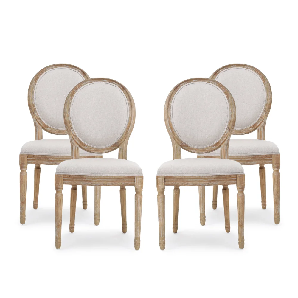 

Noble House Karter Indoor French Fabric Dining Chairs, Set of 4, Beige