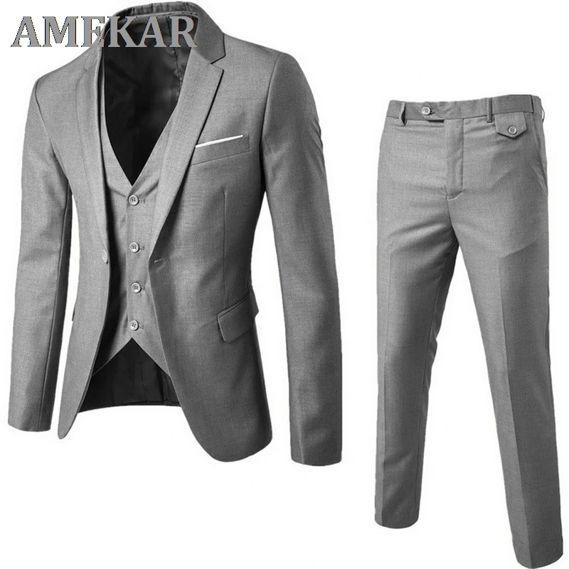 

2021 NEW Male Suits Blazer Slim Business Formal Dress Waistcoat Groom Man Suit Exquisite Weeding Office Set Thin Blazer
