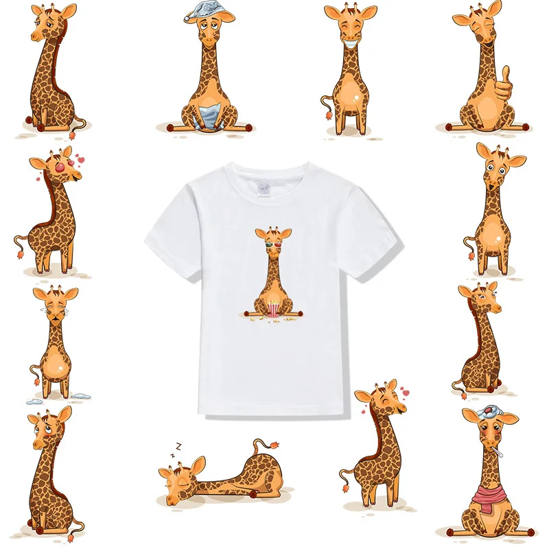 

Giraffe Iron On Transfer Sticker For Cloth Heat Transfer Stickers Cute Graphic Patches DIY Washable T-shirt decorate