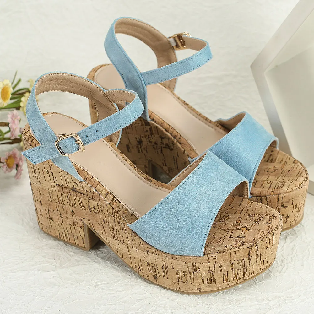 

2023 Comfy Walk Square High Heels Imitation Grain Sandals for Women Leisure Ankle Strap Chunky Sandal Summer Platform Shoes