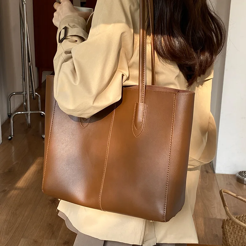 

Vintage Brown Tote Bags for Women 2022 New Fashion Korean Composite Commuter Bag ins Large Capacity OL Business Shoulder Bag