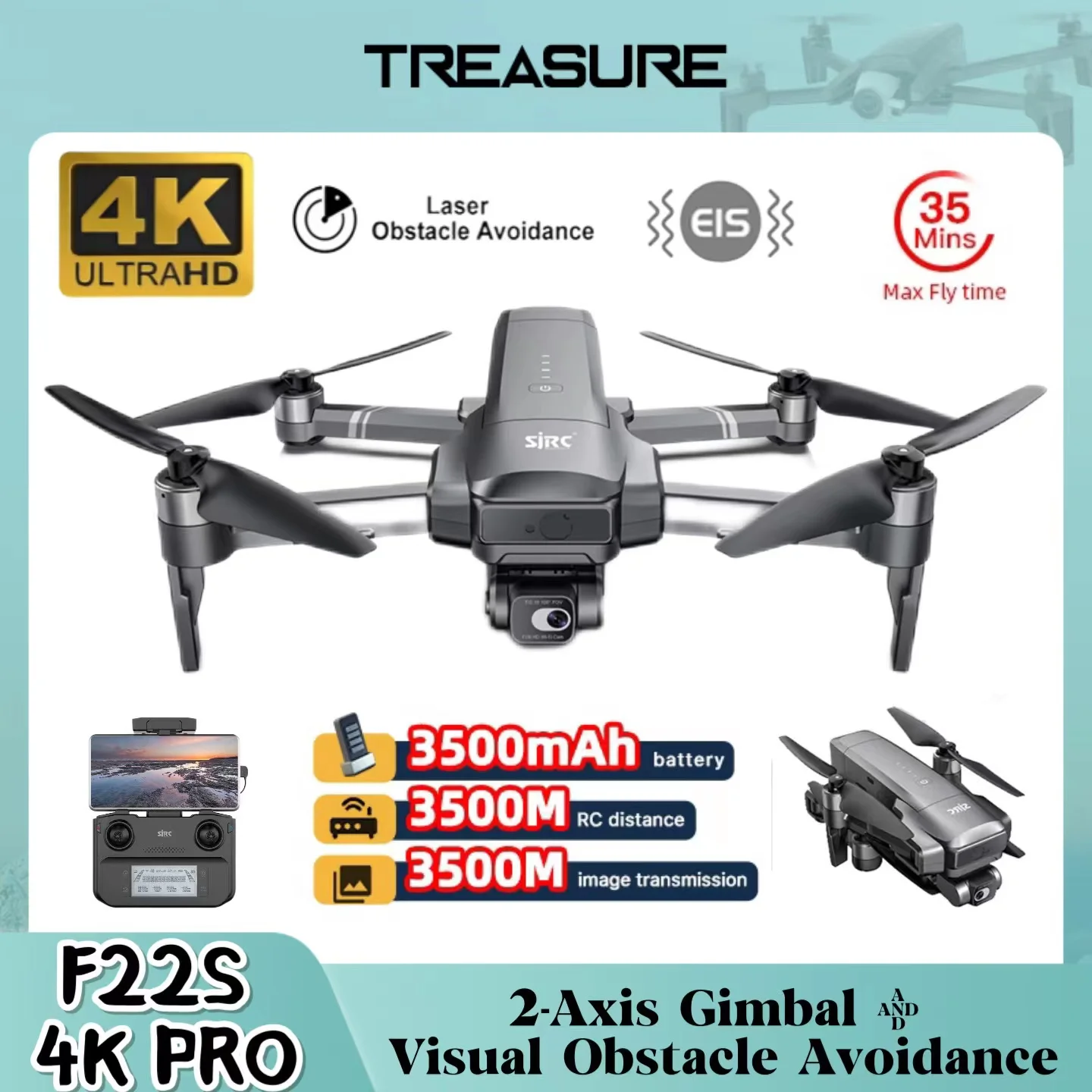 Квадрокоптер F22 / F22S 4K Pro с камерой, лазерным обходом препятствий
