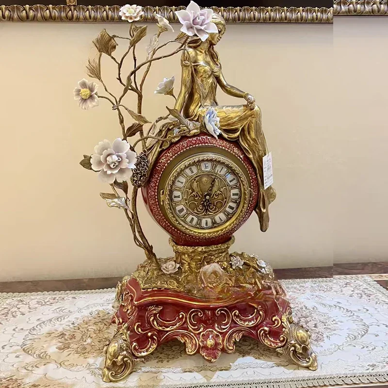 QUYANG Роскошный домашний декор антикварная скульптура слона настольные часы