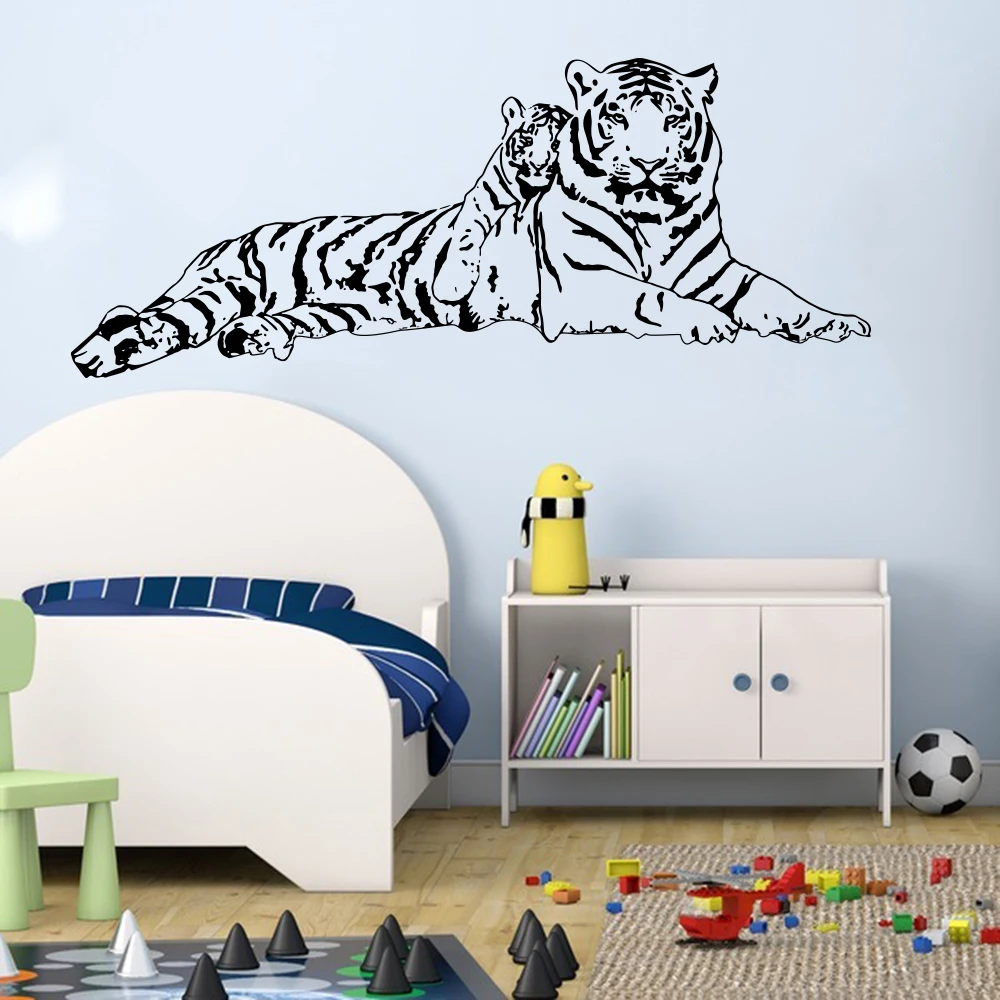 

Cartoon Lying Tiger with Cub Wall Sticker Decal Kids Room Woodland Jungle Forest Safari Animal Vinyl Home Decor