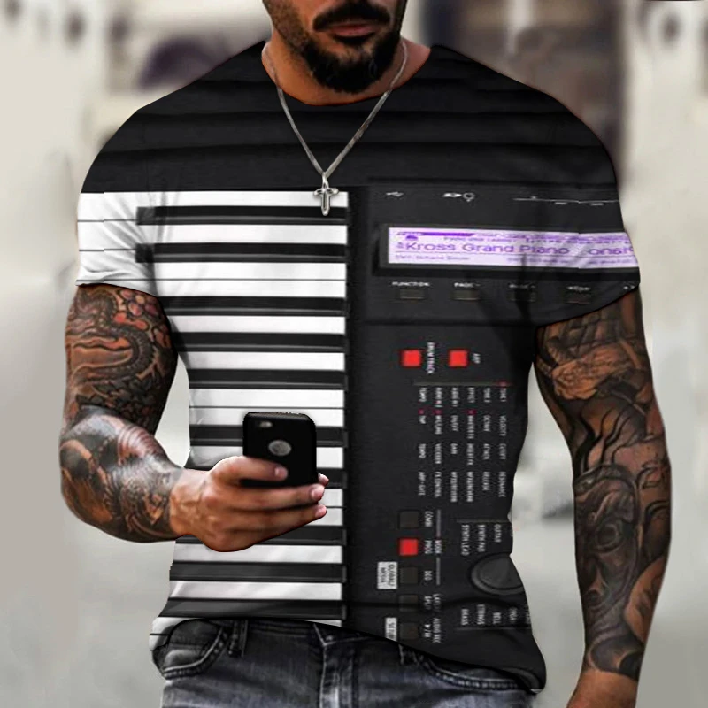 Фортепиано-клавиши заметки Трехмерная 3D Художественная печать Мужская футболка