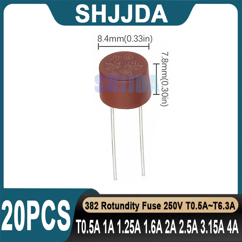 (20 шт.) 382 предохранитель для ротунации 250 В T0.5A T1A T1.25A T1.6A T2A T2.5A T3.15 T4A T5A T6.3A T8A