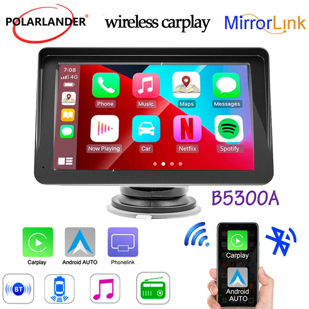 

7" Car Stereo IPS Touch Screen Wireless Android Auto/ Carplay Mirror Link Car Multimedia Player FM/USB Bluetooth 5.0 IOS Carplay