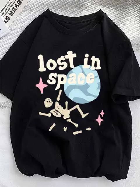 

Punk T-shirt Streetwear Hip Hop Skull Skeleton Letter Planet Print Gothic Rock T-Shirts Harajuku Casual Cotton Short Sleeve Tops