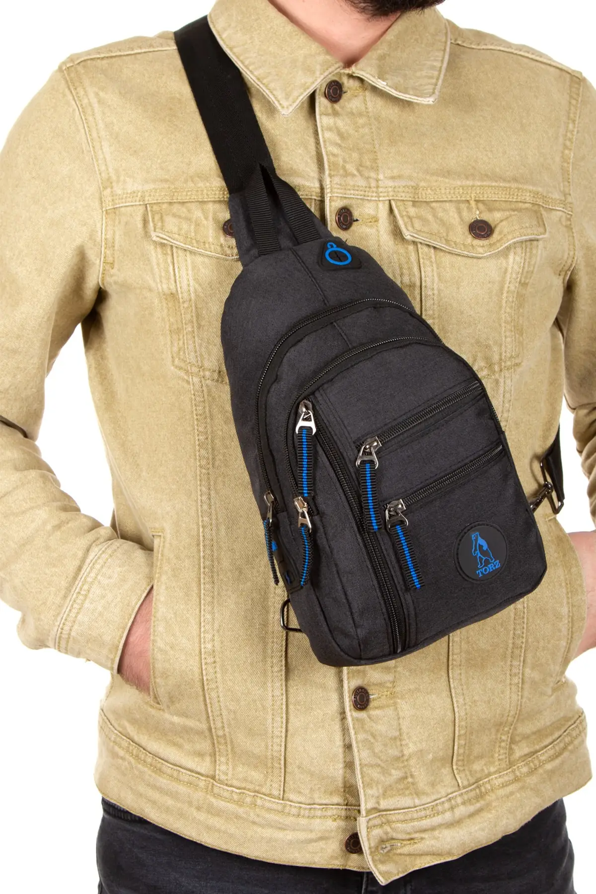 

Linen Headphone Out Male Crossbody Water Resistant Chest Bodybag Back Bag