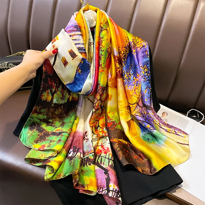 

Print Design Luxury Brand Silk Scarf for Women Large Shawl Wrap Headband Hijab Beach Stoles Female Foulard Echarpe Bandana