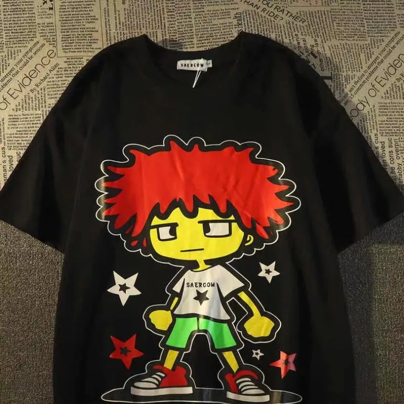 

Футболка мужская оверсайз с графическим рисунком, милая Повседневная хлопковая Футболка с круглым вырезом в стиле хип-хоп и японского аниме, Y2K, одежда в стиле каваи