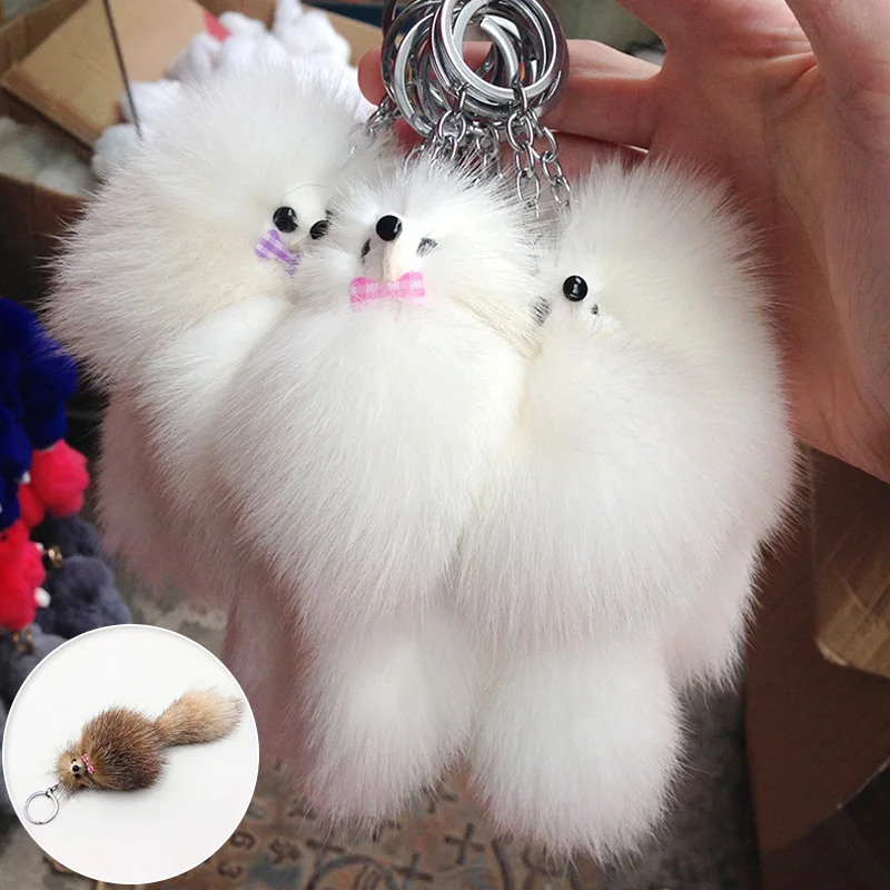 

Fox Keychain Charm Key Ring Cute Leather Fox Keyring Plush Fluffy Pompom Faux Rabbit Fur Ball Bag Car Key Charms Accessories New