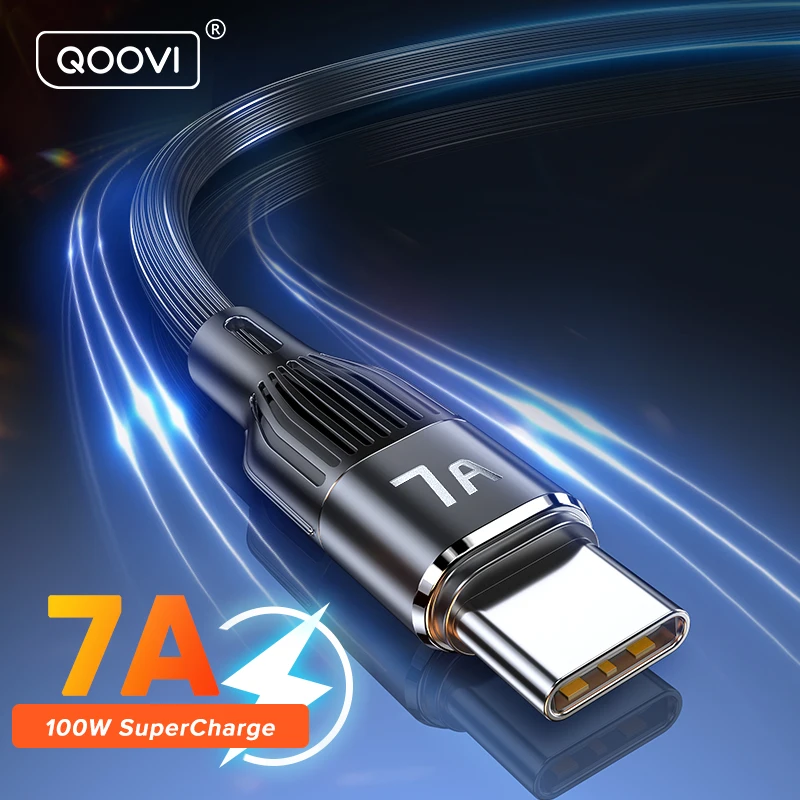 QOOVI 3M 7A USB Type C Cable Fast Charging Data Cord Quick Charge QC3.0 USB-C Charger For Xiaomi Samsung Huawei OnePlus Poco F3