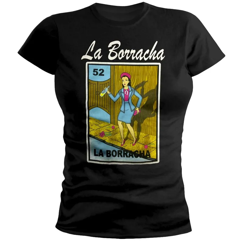 Womens La Borracha Loteria Mexican Bingo Game Fitted T Shirt