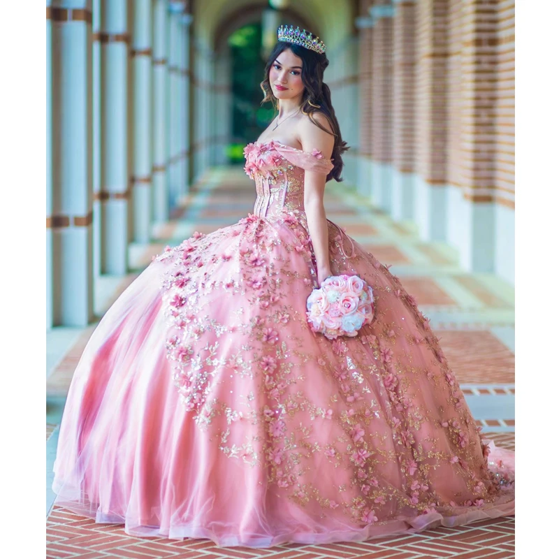 

ANGELSBRIDEP Quinceanera Dresses Ball Gown Applique 3D Flower Birthday Party Dress Lace Up Graduation Gown Vestidos De 15 Anos